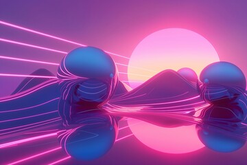 Vibrant Synthwave Music Album Cover with Neon Lights and Retro Futuristic Aesthetics - obrazy, fototapety, plakaty
