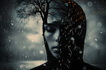 A poignant image depicting a person in the rain symbolizing the struggle with seasonal affective disorder, suitable for SAD awareness themes.