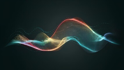 Abstract Digital Artwork Depicting a Dynamic and Colorful Particle Wave Flow in a Dark Background