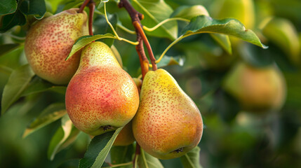 Farming concept - pears growing on bunch