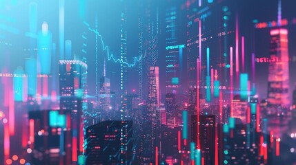 Fototapeta premium A 3d visualization of a city skyline with financial data overlaid on top AI generated illustration
