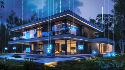 Fototapeta premium A blueprint for a cutting-edge smart home AI generated illustration