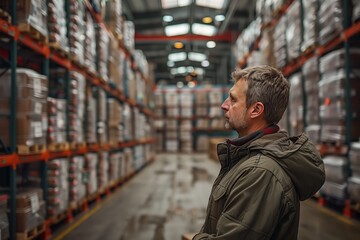 Man analyzing warehouse inventory logistics