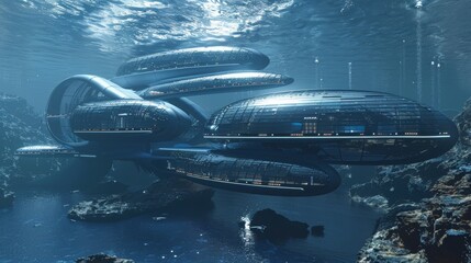 A blueprint for a futuristic underwater research facility  AI generated illustration
