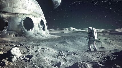 A blueprint for a self-sufficient lunar habitat  AI generated illustration - obrazy, fototapety, plakaty