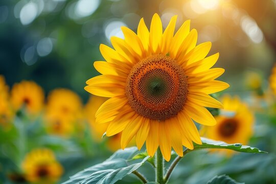 A vibrant, detailed image of a single sunflower, its bright petals surround a complex seed pattern