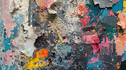A close-up of a rich textured surface with layers of paint and collage  AI generated illustration