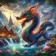 Obraz premium Thai dragon in temple Thailand landscape fantasy
