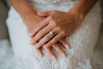 Intimate view of the bride's delicate hands adorned with elegant rings, a symbol of her commitment and devotion 01