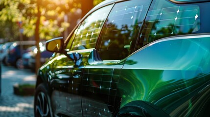 A close-up of the solar panels on a green energy car  AI generated illustration