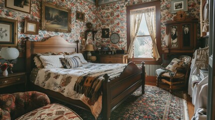 A cozy bed and breakfast with themed rooms and homemade breakfast  AI generated illustration - obrazy, fototapety, plakaty