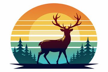 t-shirt-design-with-sunset--in-silhouette-deer vector