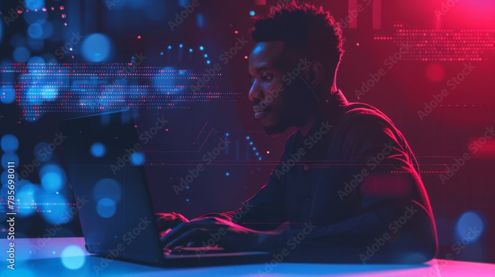 Poster Man Working on Laptop Computer