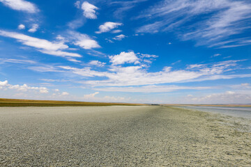 arid land with blue sky and white clouds