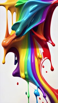 Colorful paint drips splash, vibrant paint swirls. Inspiration of 3d art style. Rainbow colored. Vertical video composition. Live wallpaper best for yours video opener, cover, presentation, intro