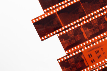 35mm positive filmstrips with empty frames, real scan of film material with cool scanning light...
