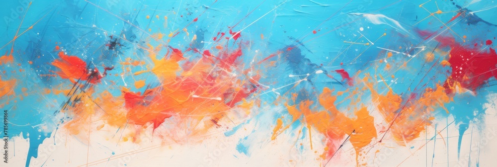 Aufkleber abstract painting with vivid orange and blue strokes. dynamic abstract art with splashes on blue bac