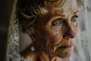 Close-up of an older woman's face in a wedding photograph, her eyes reflecting the depth of love and commitment 02