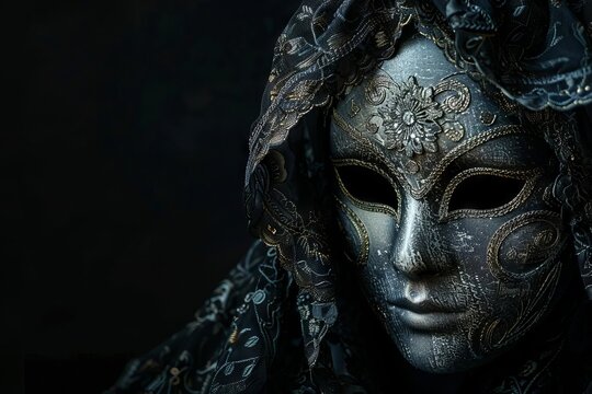 mysterious venetian masquerade mask with intricate details on black background still life