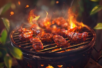Grilled Meats with Flames Illustration