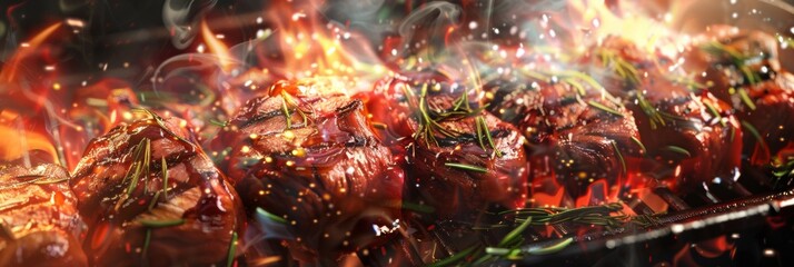 Grilled Meats with Flames Illustration