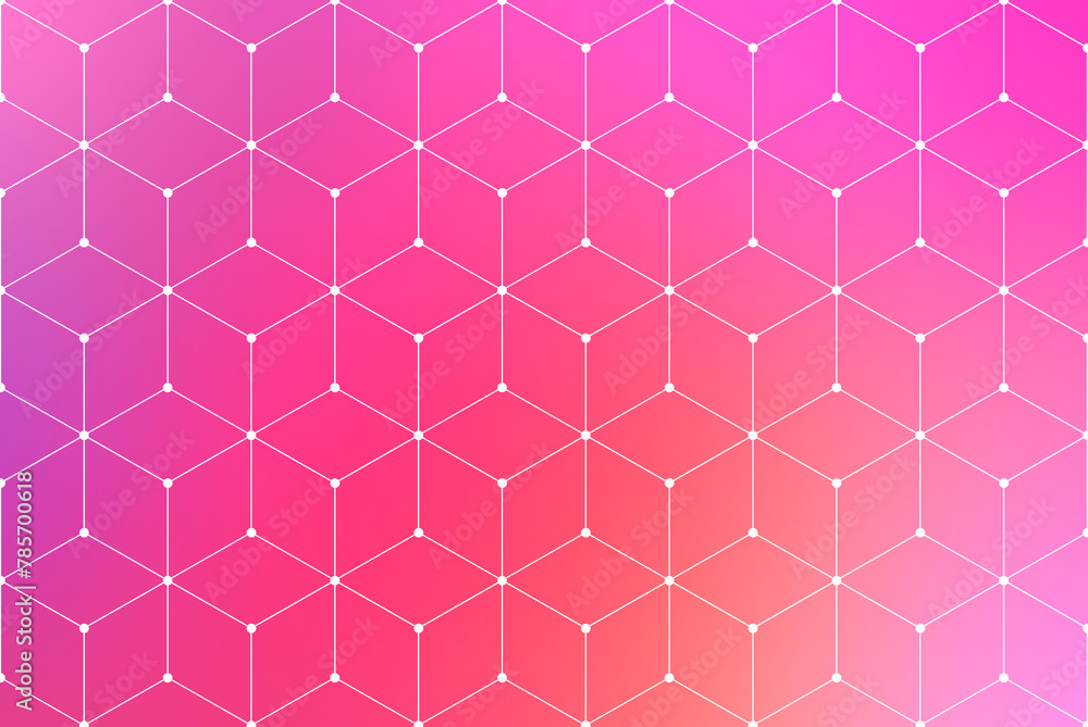 Poster white 3d cubes on bright, vibrant and blurred purple to pink color gradient background. abstract and