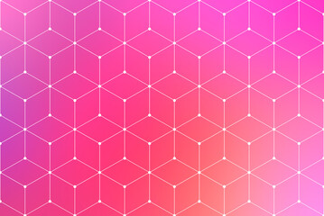 White 3d cubes on bright, vibrant and blurred purple to pink color gradient background. Abstract and modern technology and science background with repeating cubes.