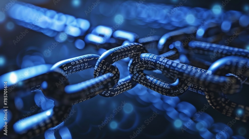 Aufkleber digital chains with encoded data in blue tones