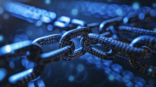 Digital Chains With Encoded Data in Blue Tones - Powered by Adobe