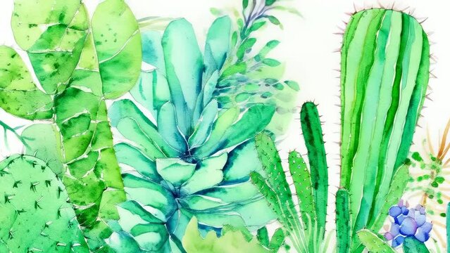 Lush watercolor foliage creating a vibrant frame, with tropical leaves and flowers hinting at an exotic and inviting space within. Cosmetic organic products
