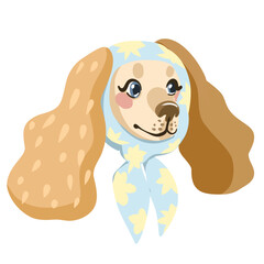 cartoon vector cocker spaniel with a headscarf, portrait of a dog on a white background