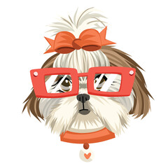 Cartoon vector fashionable Shih tzu, portrait of a dog 
on a white background