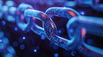 Digital Blockchain Links in Close-Up View