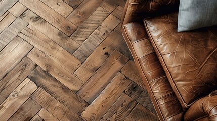 Herringbone pattern in oak flooring