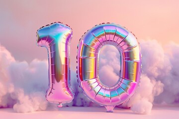A whimsical helium balloon shaped like the number 