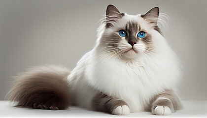 Fototapeta premium Cat, Kitten, Ragdoll Breed, on White Background