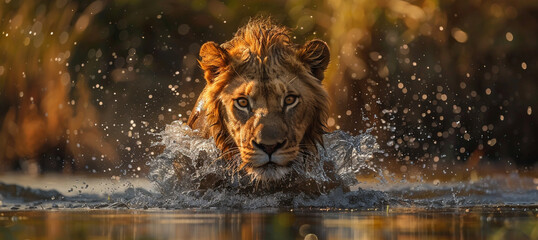 A lion in the river