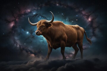 "Witness a Taurus molding space-time, channeling cosmic forces to shape galaxies and stars." A Digital Artwork ar 3:2.