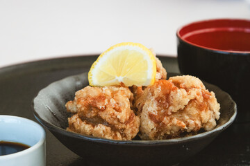 Crispy Japanese Fried Chicken. Catering and Asian food Concept. Korean karaage 