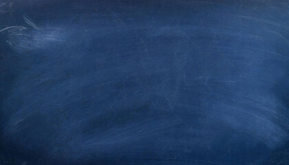 Dark blue chalkboard with visible traces of erased chalk, showing a clean yet used texture. - obrazy, fototapety, plakaty