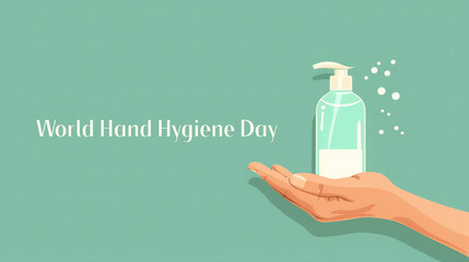 Illustration of hands applying hand sanitizer. World Hand Hygiene Day.