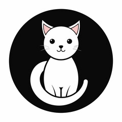 Adorable Cat Icon Vector Drawing in Circle Logo Style