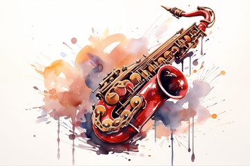 watercolor of saxophone - obrazy, fototapety, plakaty