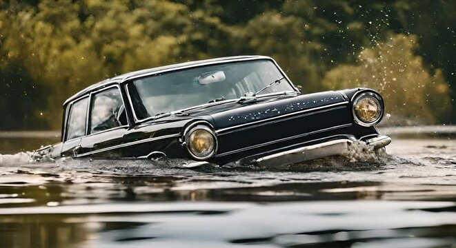 Car sinking in water.