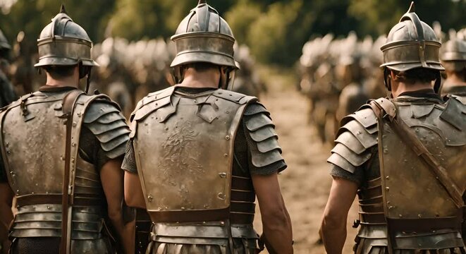 Back view of Roman soldiers.