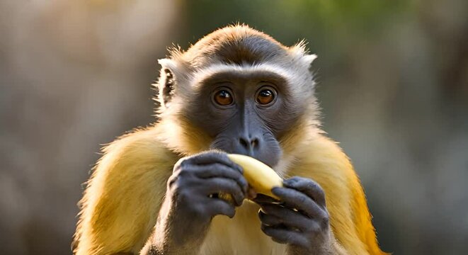 Monkey eating a banana.