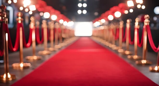Red carpet with photography flashes.
