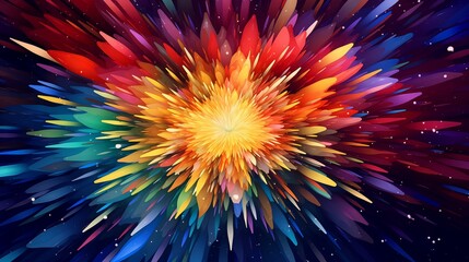 A dynamic abstract background resembling an exploding star burst, infused with Japanese-inspired motifs and cartoonish patterns, creating a vibrant texture captured in stunning HD detail. - obrazy, fototapety, plakaty