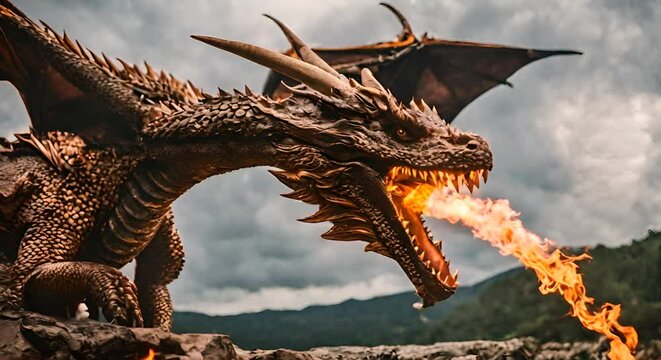 Dragon breathing fire out of its mouth.