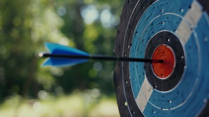 Arrow pierces the bullseye of the archery target board made with Ai generative technology